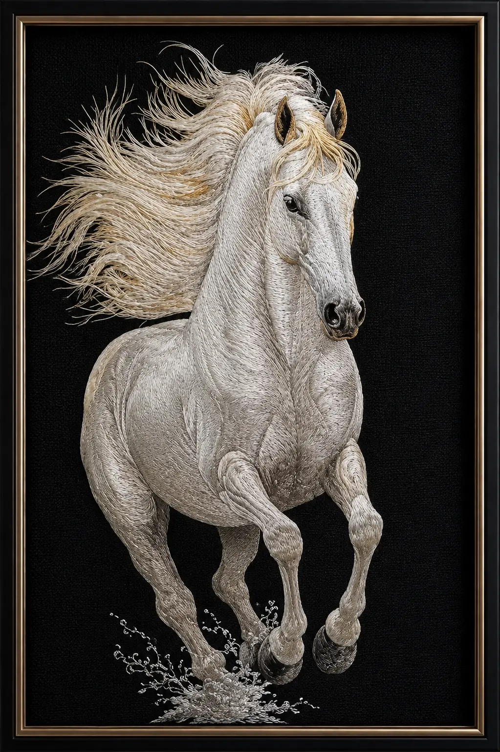 Caballo blanco bordado en hilo sedoso