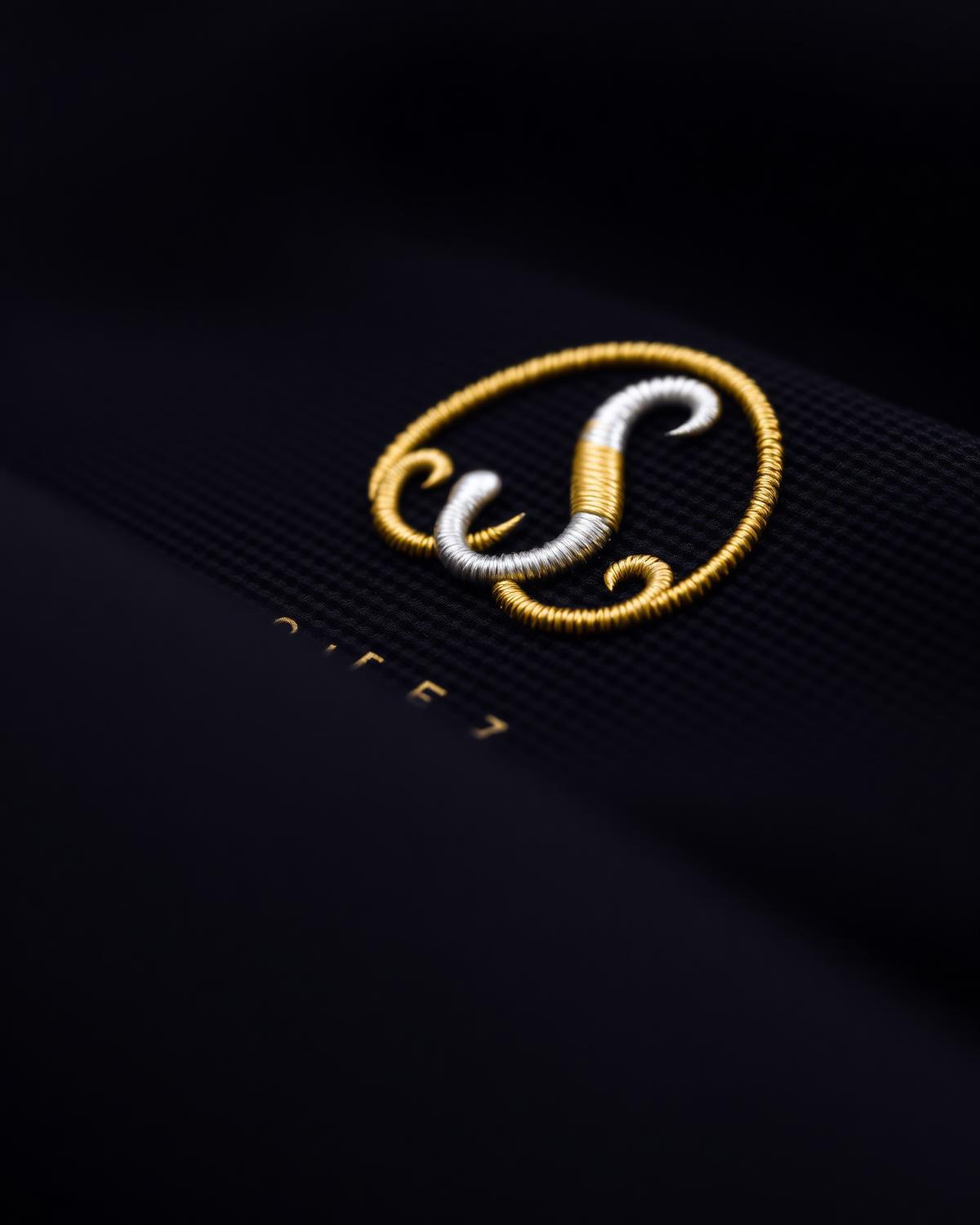 Logo bordado en hilo dorado